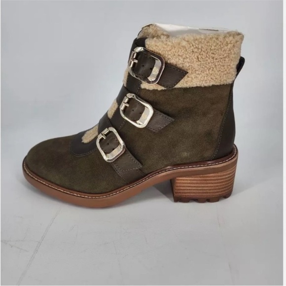 EUC Vince Camuto Women's Olive Green Klerica
Leather Fur Moto Boots Size 7.5 - Picture 9 of 10